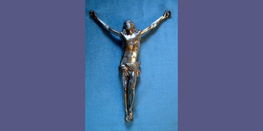 CHRIST EN BRONZE ARGENTE DU 17E SIECLE