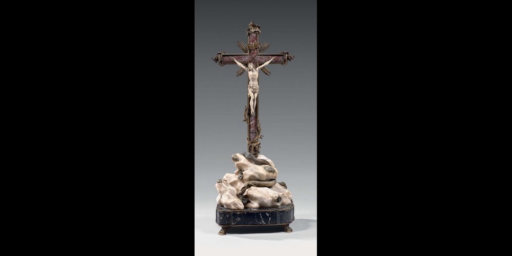 Attribué à Giuseppe VALADIER : Rare groupe en bronze ciselé et doré, jaspe et