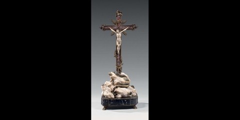 Attribué à Giuseppe VALADIER : Rare groupe en bronze ciselé et doré, jaspe et 